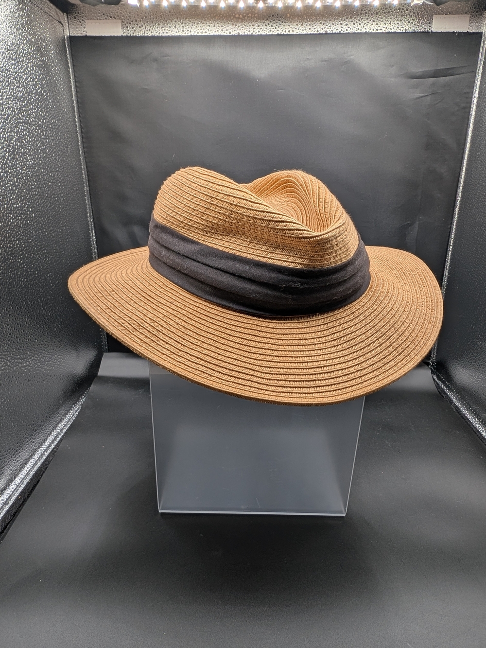 Tommy Bahama Tan Straw Fedora with Black Band